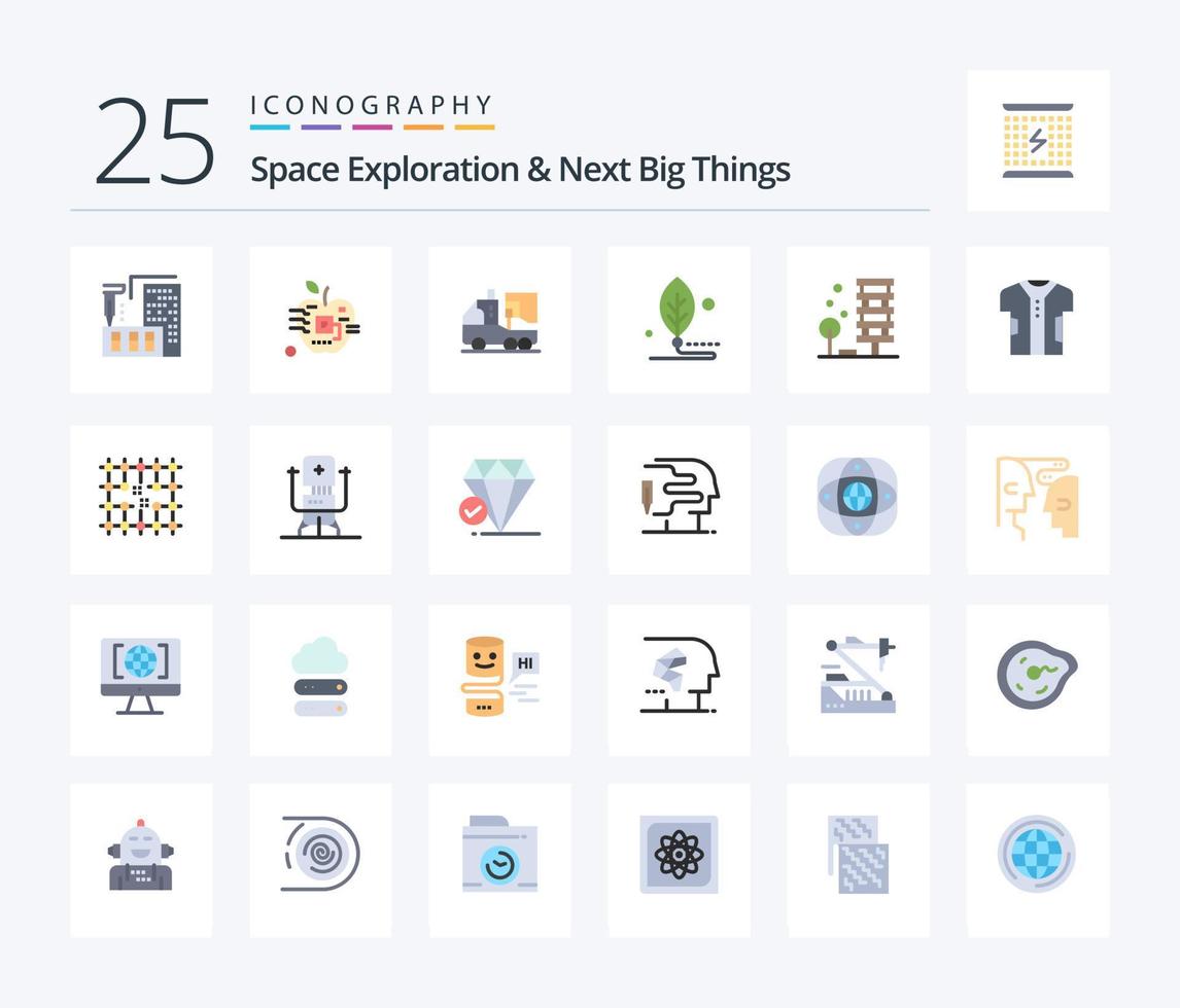 Space Exploration And Next Big Things 25 Flat Color icon pack including building. agriculture. digital. life. digital vector