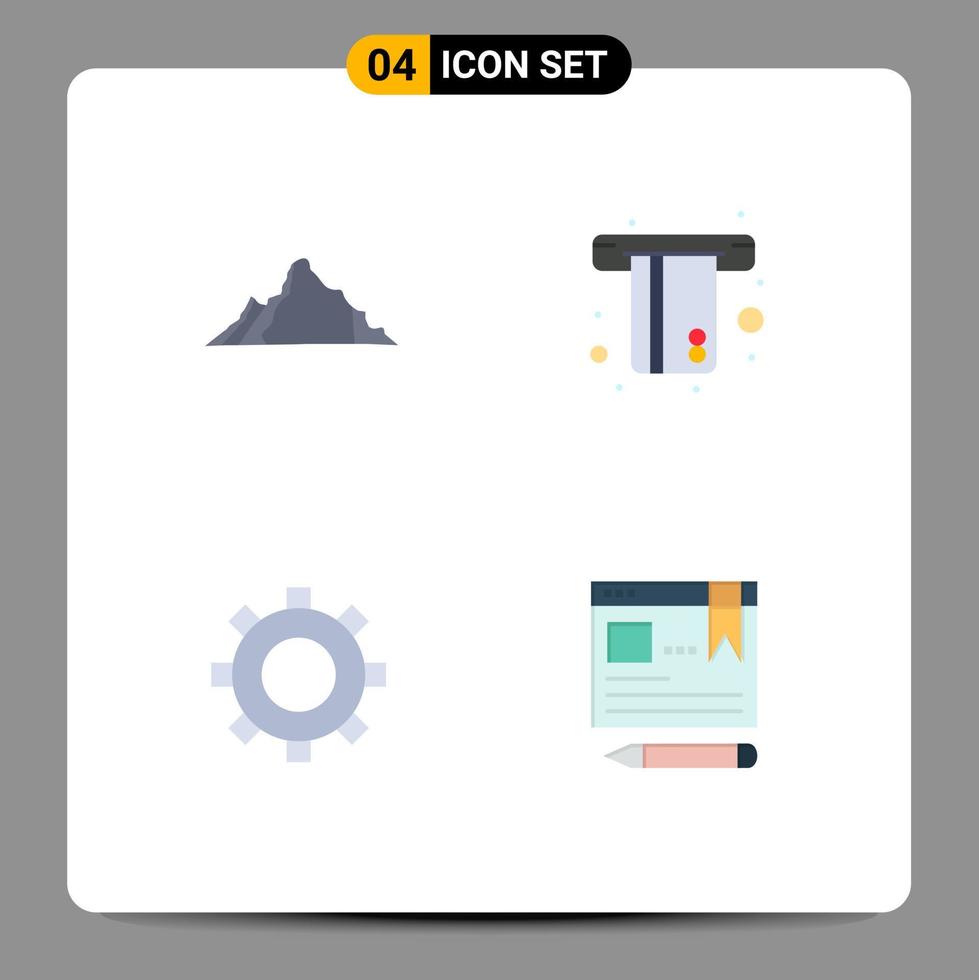 4 User Interface Flat Icon Pack of modern Signs and Symbols of hill cogs mountain card setting Editable Vector Design Elements