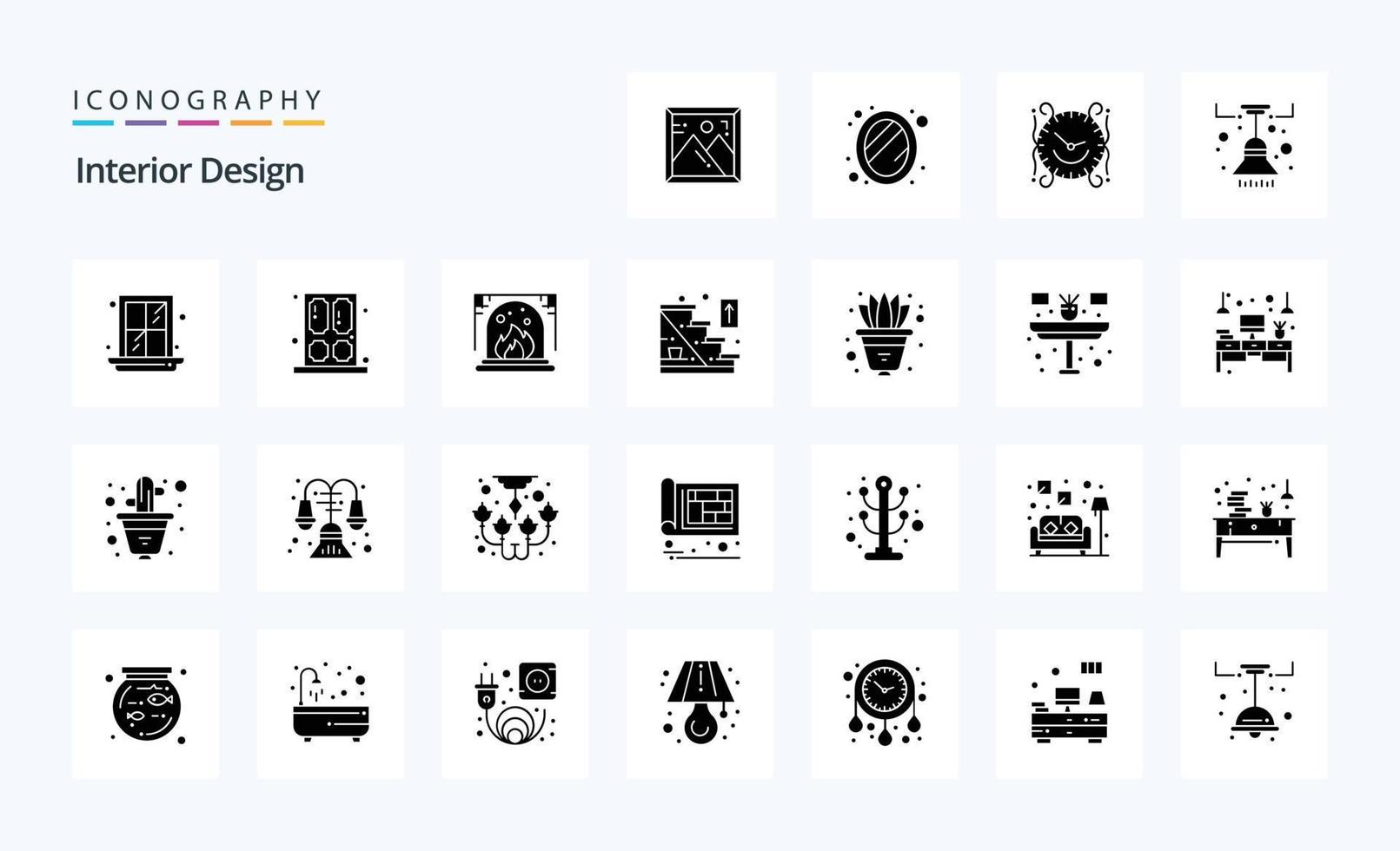 25 Interior Design Solid Glyph icon pack vector