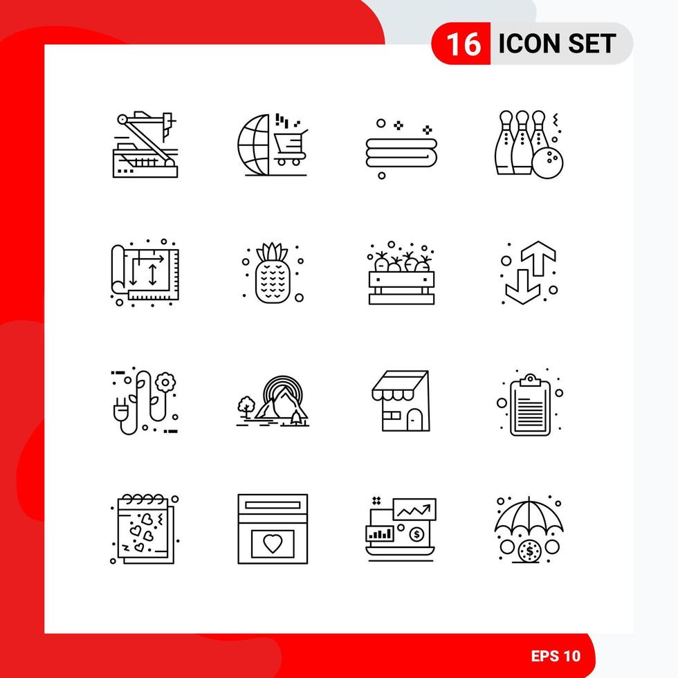 Mobile Interface Outline Set of 16 Pictograms of architect sport shopping ball bowling Editable Vector Design Elements