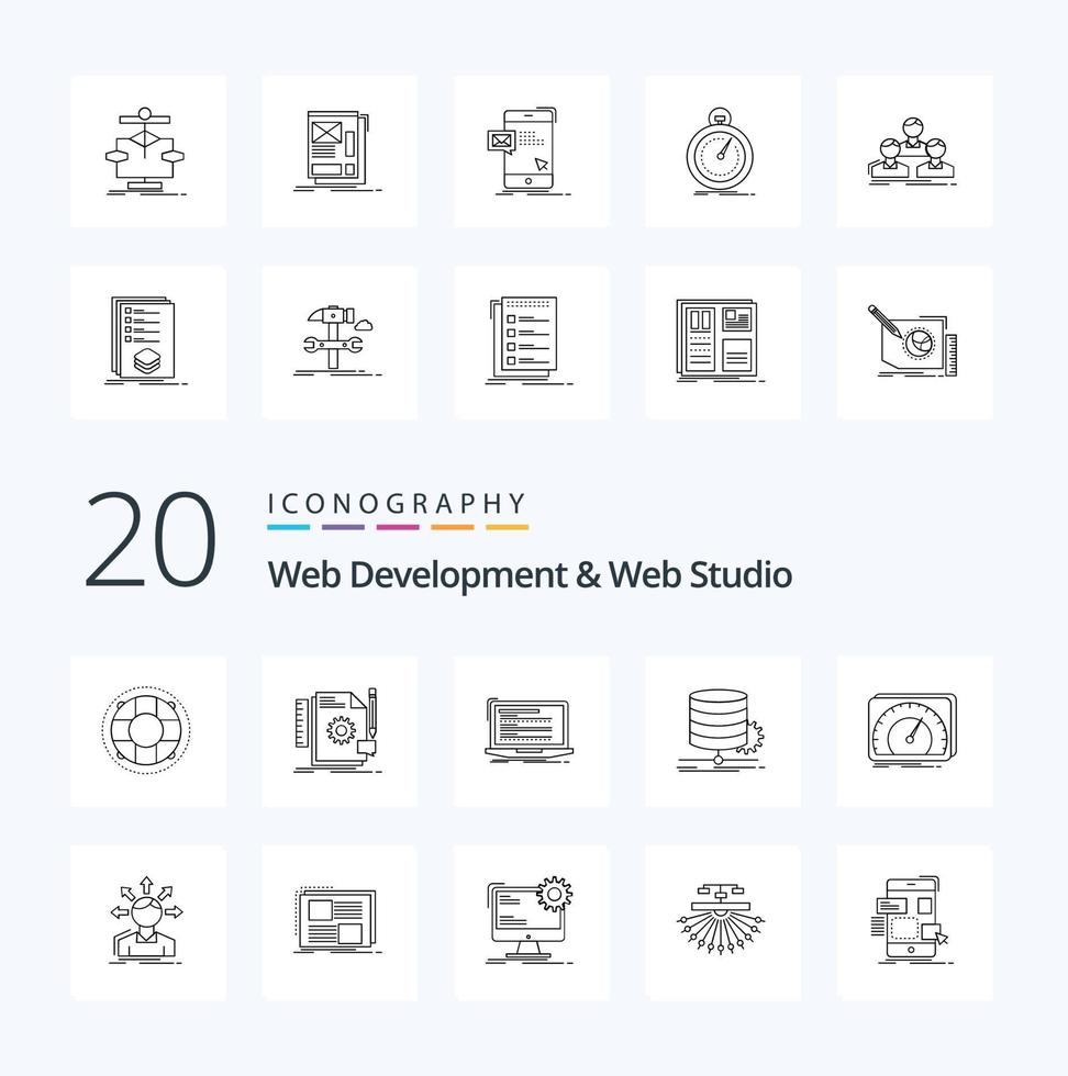 20 paquete de iconos de línea de desarrollo web y estudio web como computadora de secuencia de comandos de retroalimentación de algoritmo de datos vector