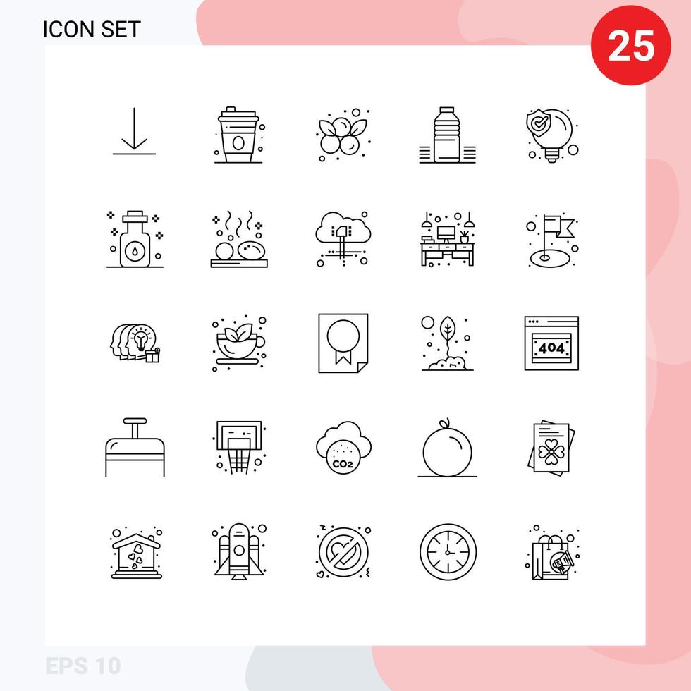 Group of 25 Lines Signs and Symbols for seo solution idea blueberry sport drink Editable Vector Design Elements
