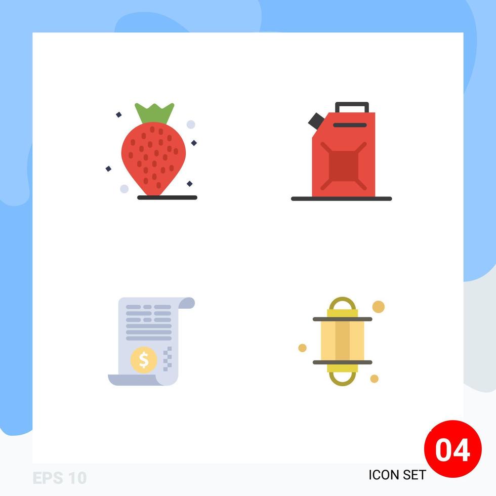 Mobile Interface Flat Icon Set of 4 Pictograms of berry finance engine file lantern Editable Vector Design Elements