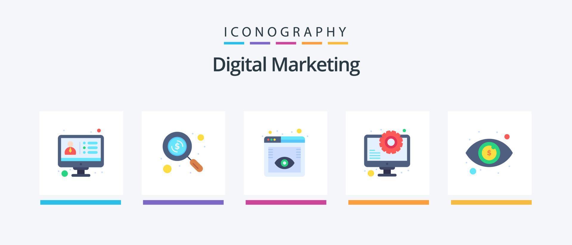 paquete de iconos planos de marketing digital 5 que incluye dólar. SEO ojo. mejoramiento. Blog. diseño de iconos creativos vector