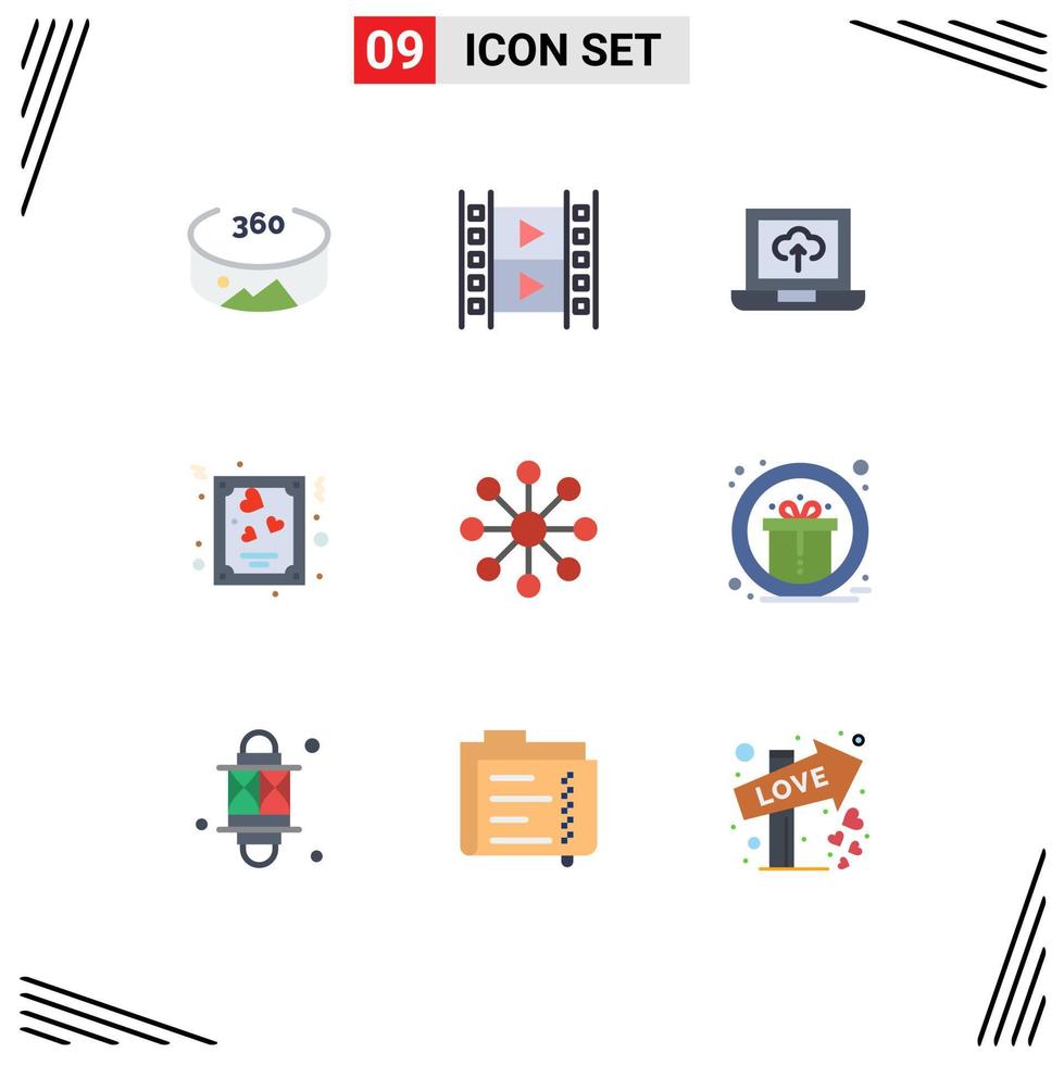 User Interface Pack of 9 Basic Flat Colors of gift organization arrow finance valentines Editable Vector Design Elements