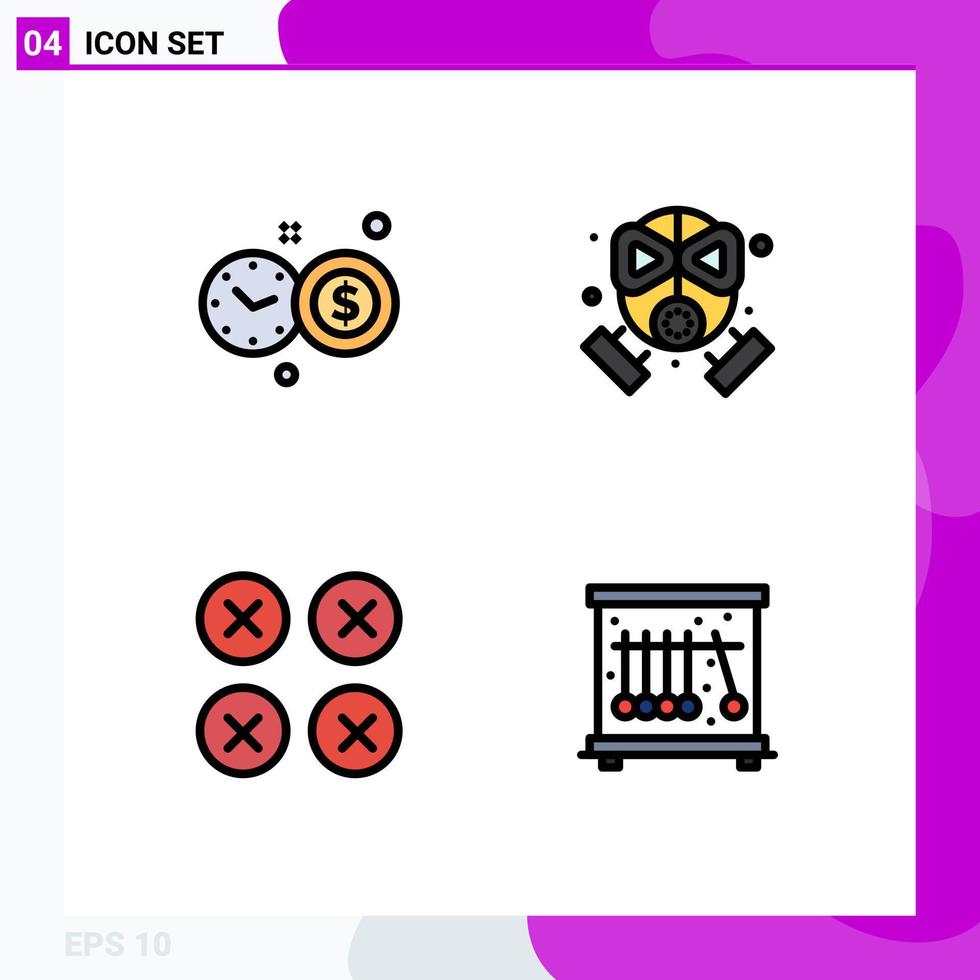 Editable Vector Line Pack of 4 Simple Filledline Flat Colors of clock layout fire protection ux Editable Vector Design Elements