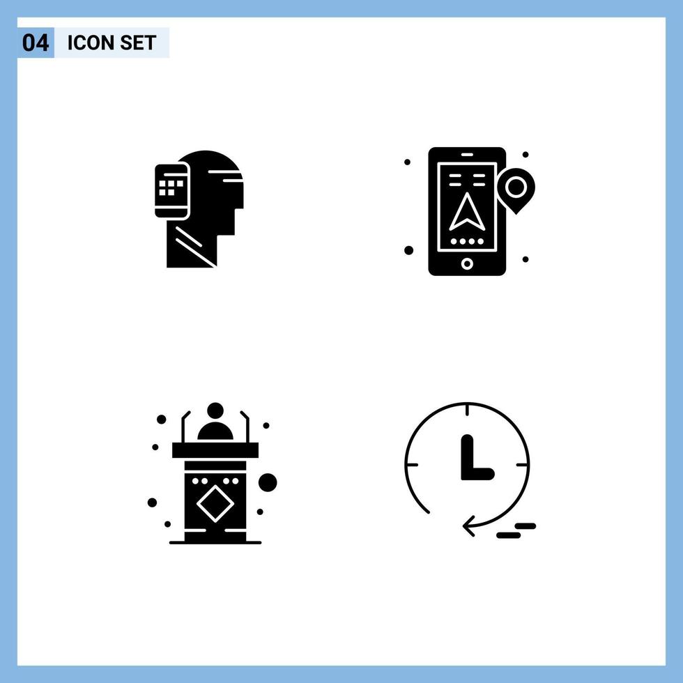 Pack of 4 Modern Solid Glyphs Signs and Symbols for Web Print Media such as communication classroom mobile location rostrum Editable Vector Design Elements