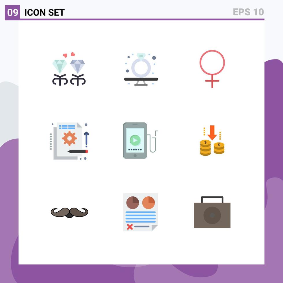 9 Thematic Vector Flat Colors and Editable Symbols of music in gavel funding detail Editable Vector Design Elements