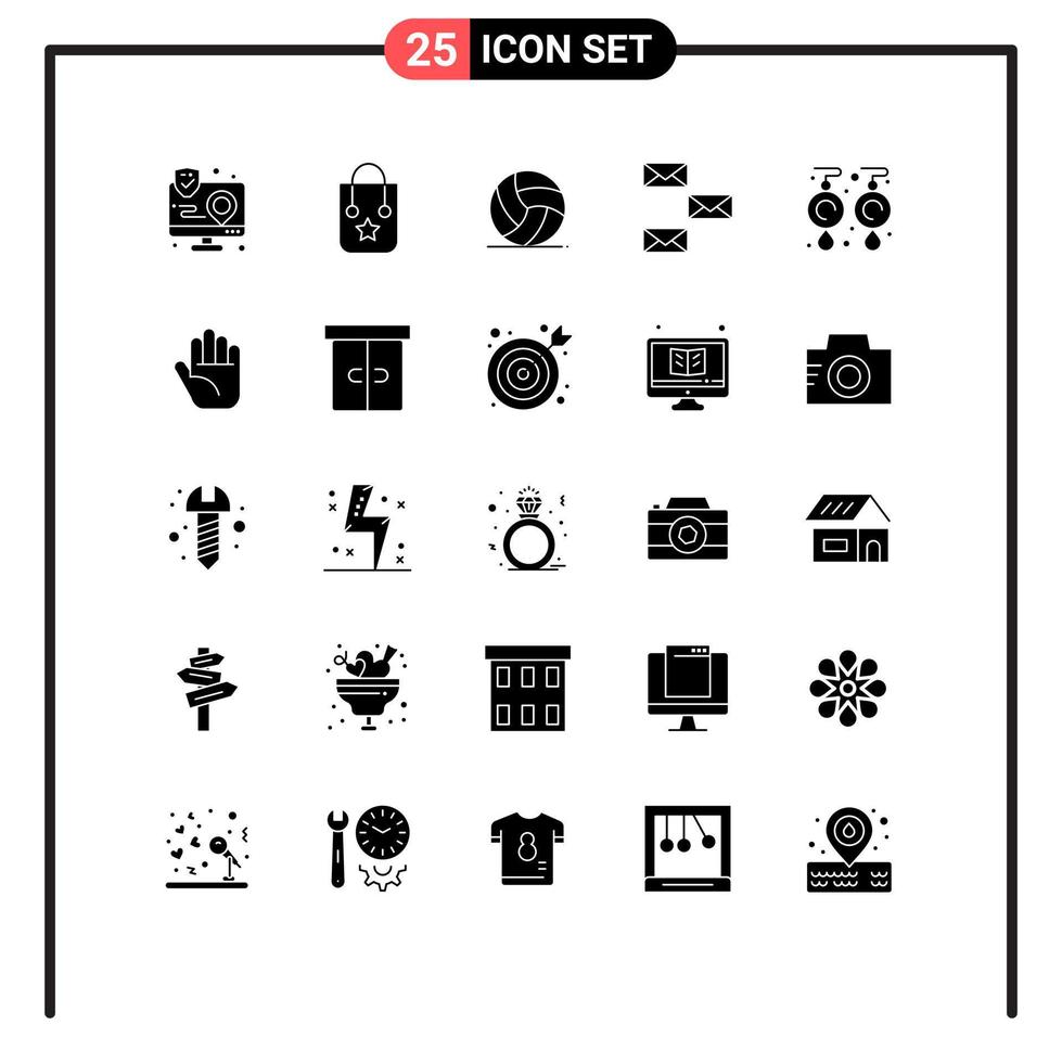 25 User Interface Solid Glyph Pack of modern Signs and Symbols of envelope contact us journey contact sport Editable Vector Design Elements