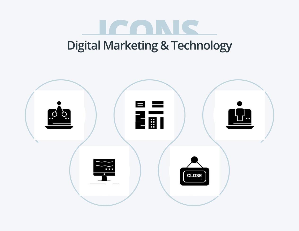 Digital Marketing And Technology Glyph Icon Pack 5 Icon Design. computer. native. digital. feature. advertising vector