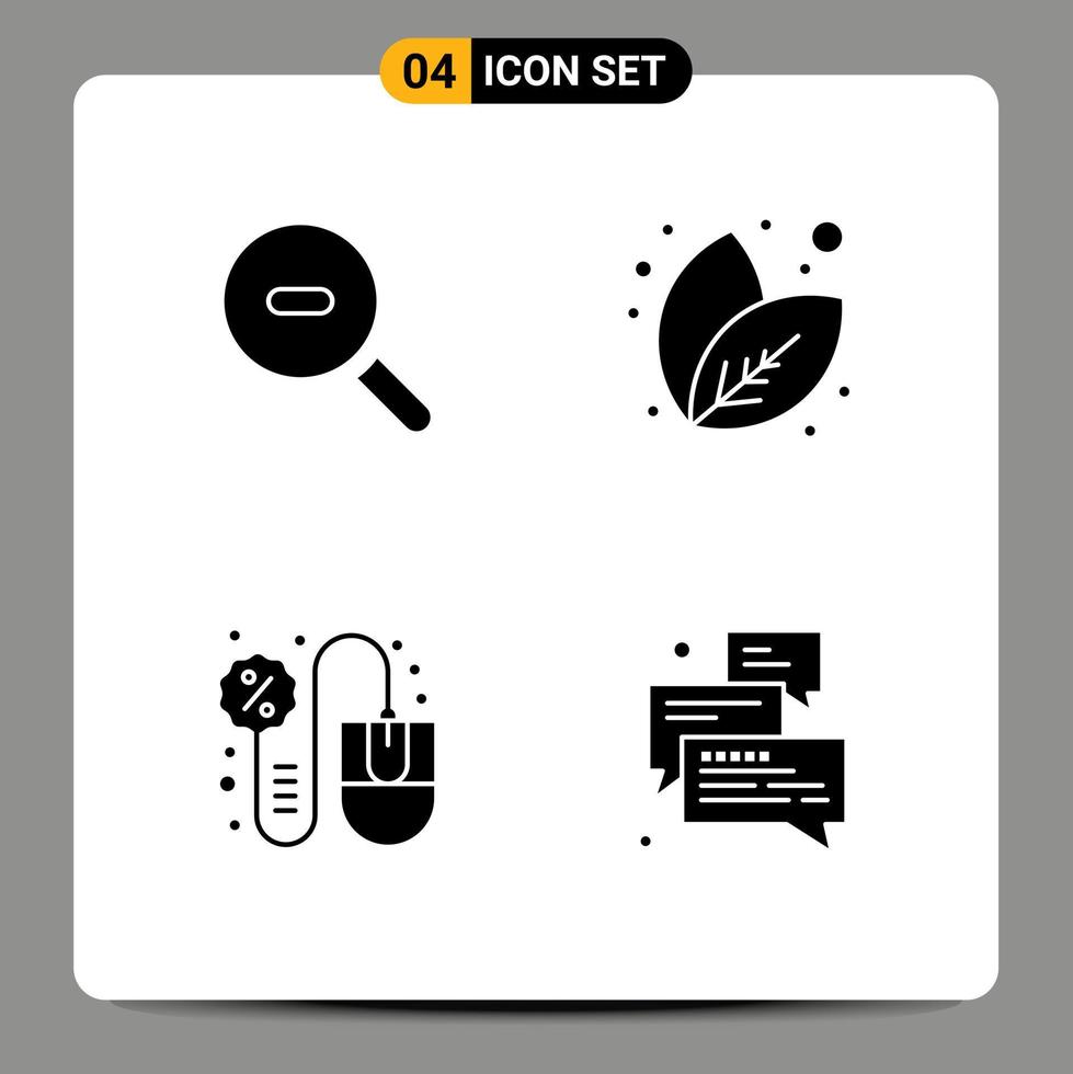 4 Thematic Vector Solid Glyphs and Editable Symbols of search mouse leaf mouse group Editable Vector Design Elements