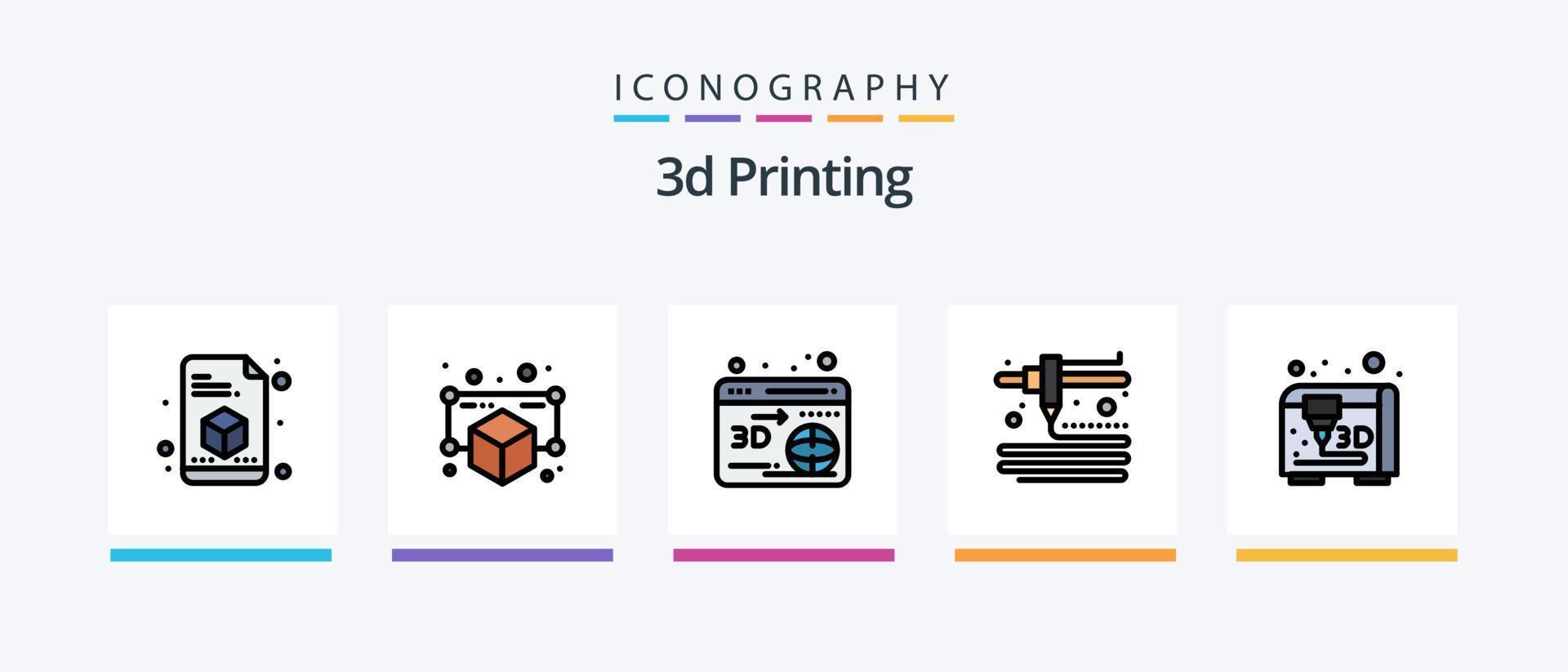 La línea de impresión 3d llenó un paquete de 5 íconos que incluye . modelo. casa. computadora. diseño de iconos creativos vector