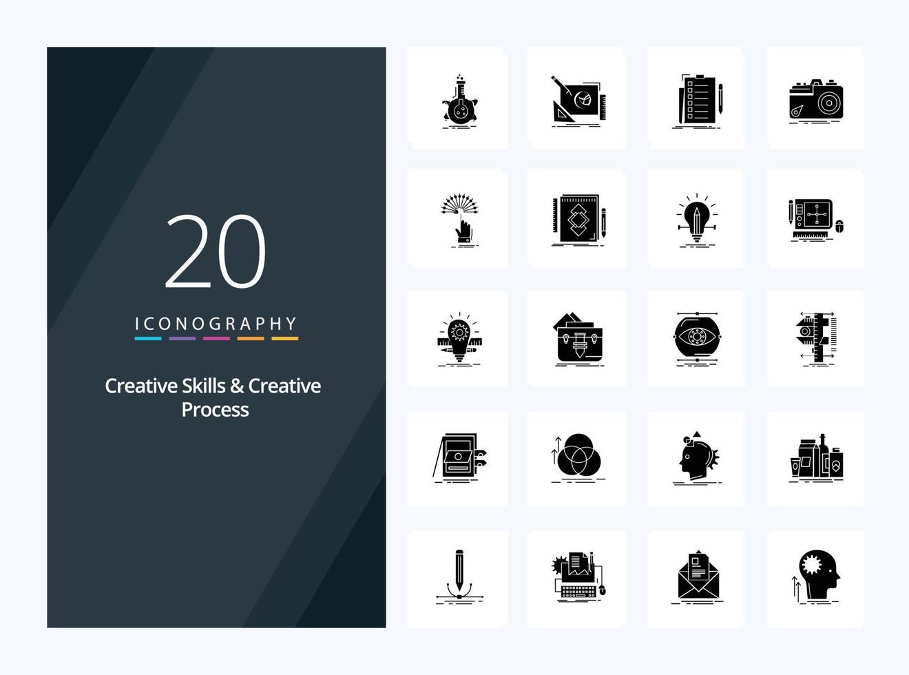 20 Creative Skills And Creative Process Solid Glyph icon for presentation vector