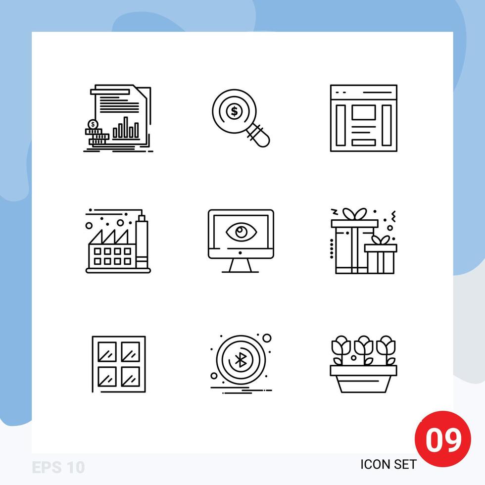 User Interface Pack of 9 Basic Outlines of monitor factory shopping digital right Editable Vector Design Elements