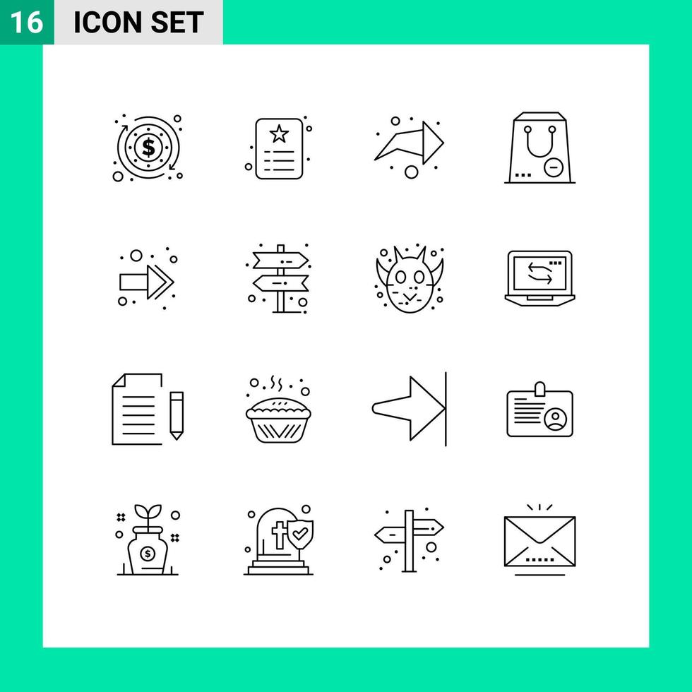 conjunto de 16 iconos modernos de la interfaz de usuario signos de símbolos para el paquete de flecha de compra posterior y elementos de diseño vectorial editables vector