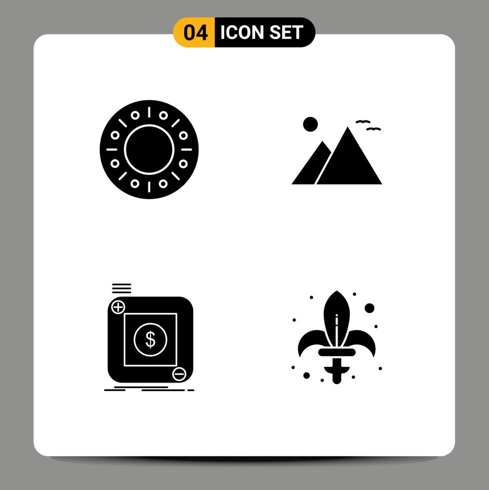 Pack of 4 Modern Solid Glyphs Signs and Symbols for Web Print Media such as bakery store egypt pyramid application Editable Vector Design Elements