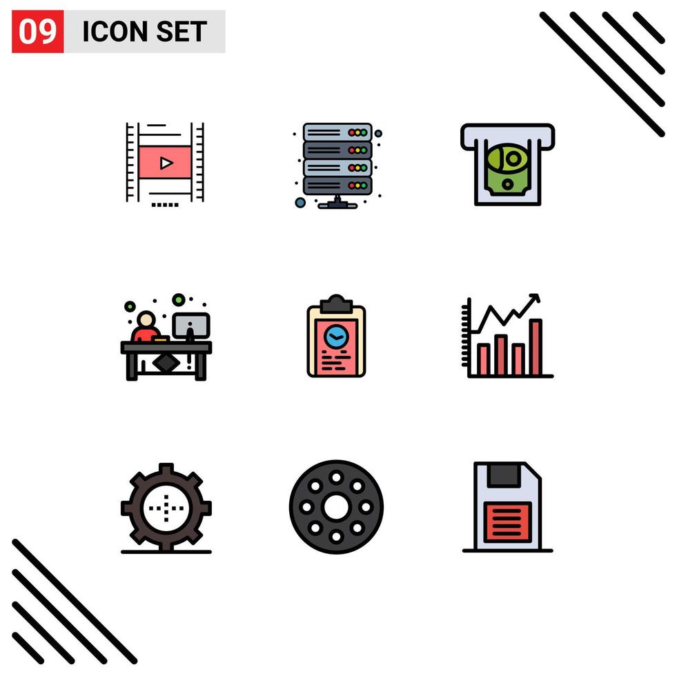 9 colores planos de línea de llenado de vectores temáticos y símbolos editables de elementos de diseño de vectores editables del recepcionista de vpn frontal del portapapeles