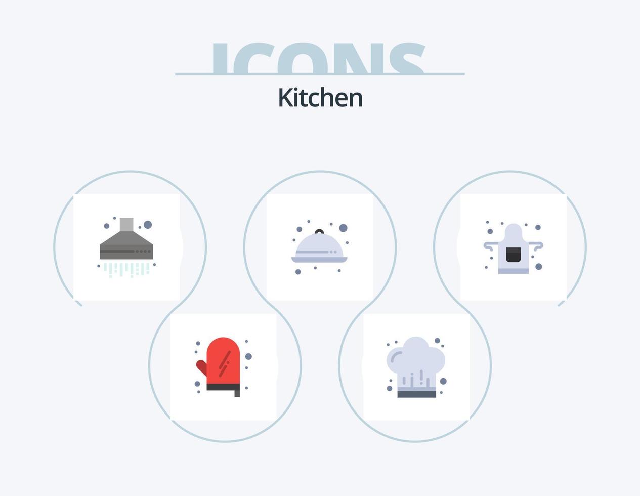 paquete de iconos planos de cocina 5 diseño de iconos. cocina. delantal. extractor. mercancía. cocina vector