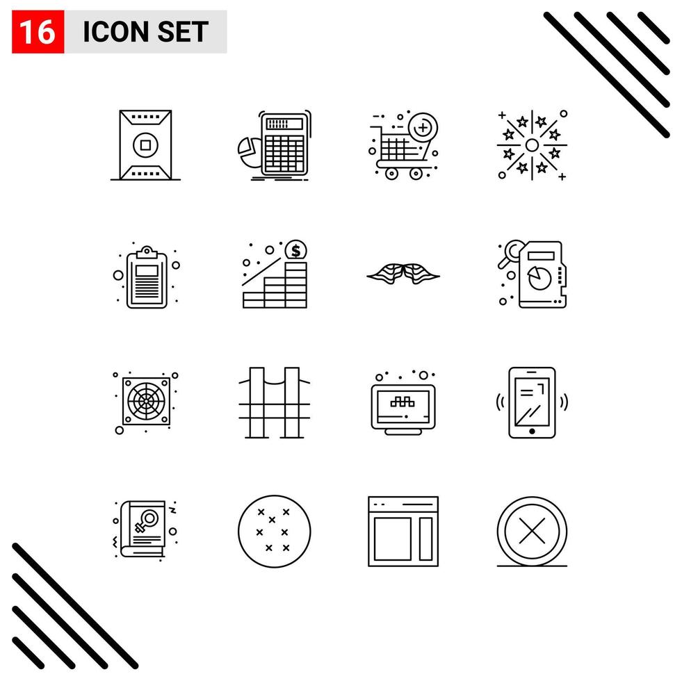 16 iconos creativos signos y símbolos modernos de fuegos artificiales ligeros progreso festividad nuevo elemento elementos de diseño vectorial editables vector