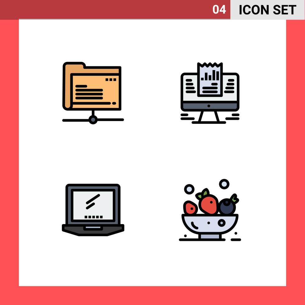 4 User Interface Filledline Flat Color Pack of modern Signs and Symbols of data computer storage laptop device Editable Vector Design Elements