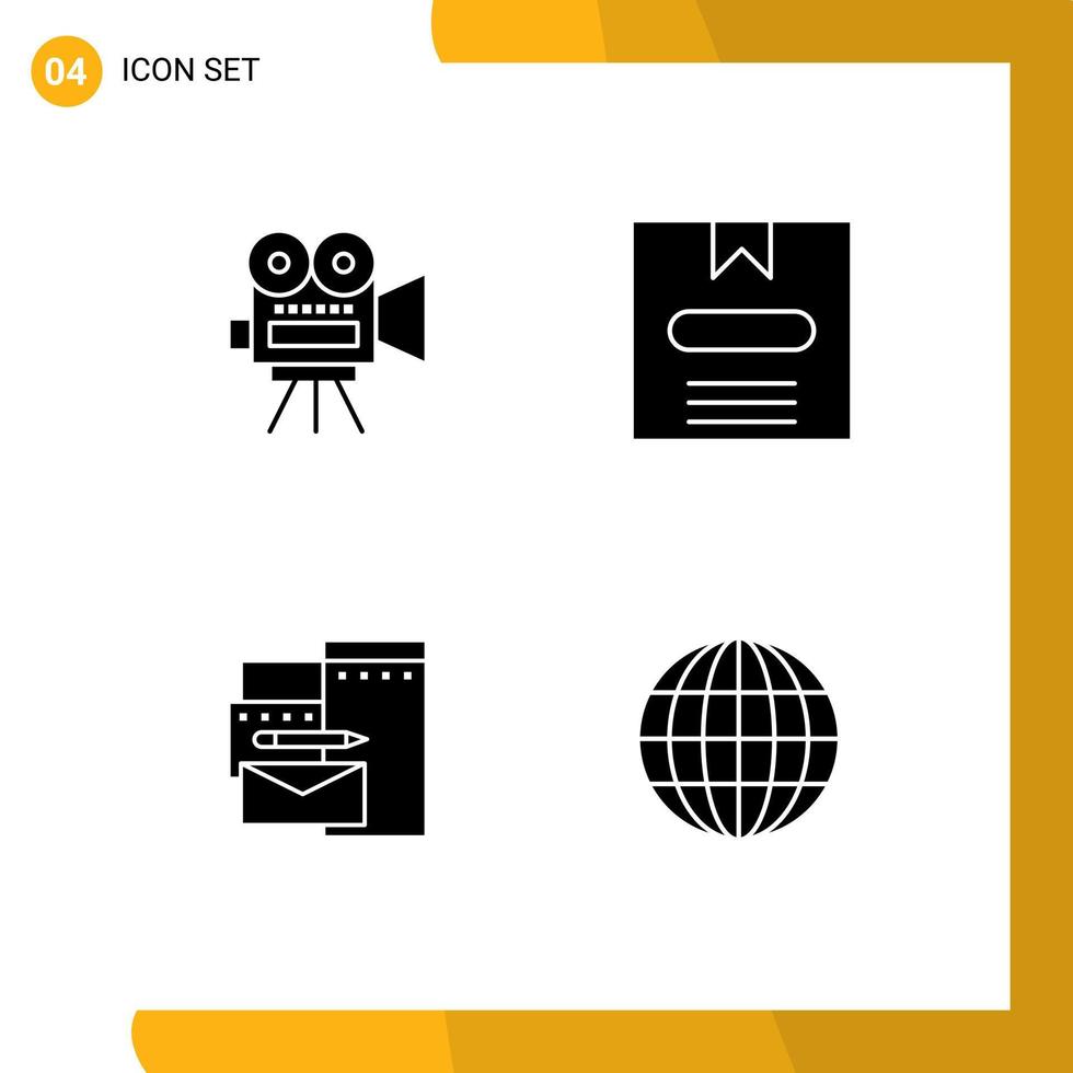 Set of 4 Modern UI Icons Symbols Signs for camera branding education e corporate Editable Vector Design Elements