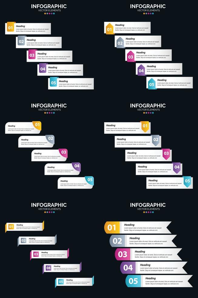 Vector 6 Infographics Pack Presentation slide template 5 Steps cycle diagrams and timelines