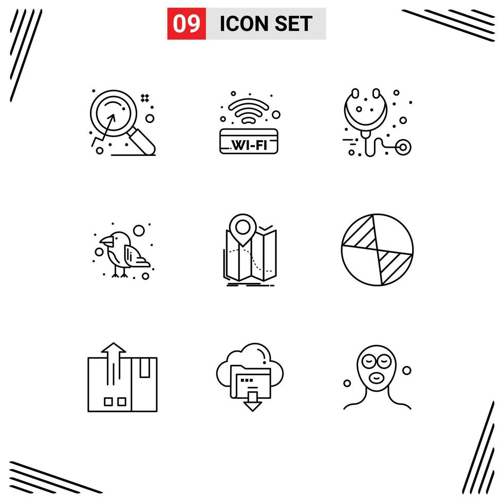 Editable Vector Line Pack of 9 Simple Outlines of location wild care bird carnival Editable Vector Design Elements
