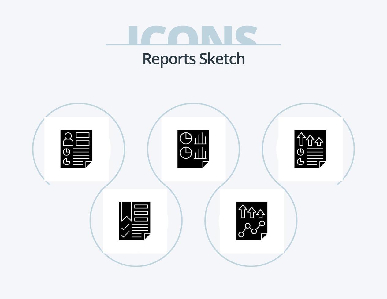 informes sketch glyph icon pack 5 diseño de iconos. documento. flechas papel. informe. documento vector