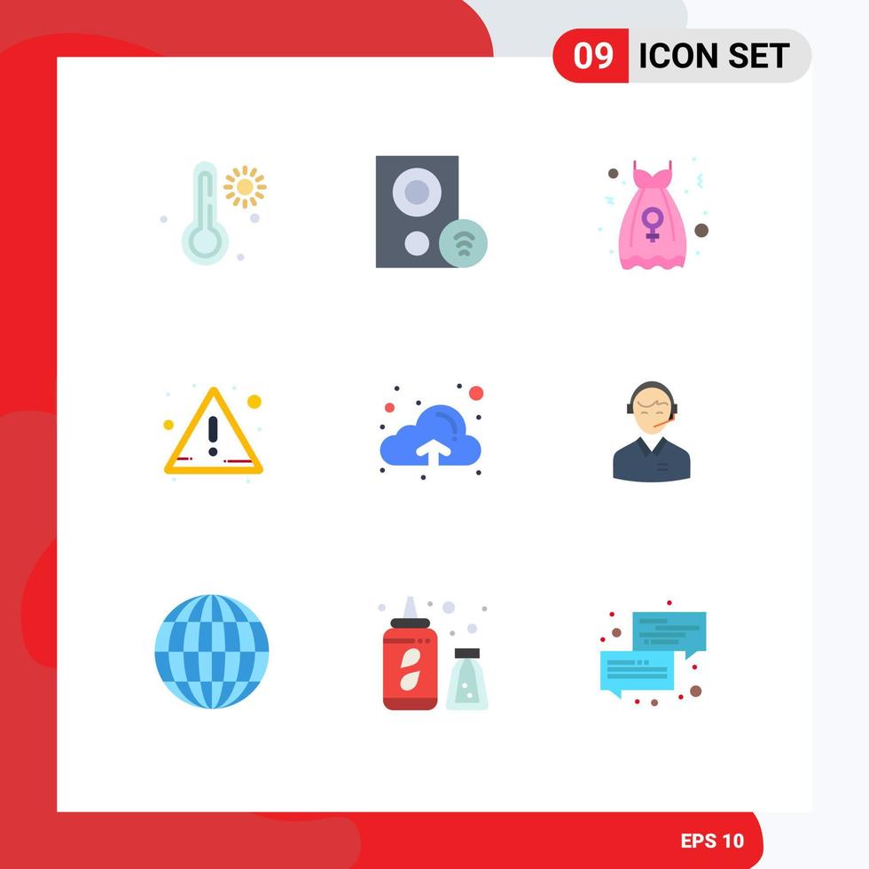 9 Thematic Vector Flat Colors and Editable Symbols of upload cloud clothes warning alert Editable Vector Design Elements
