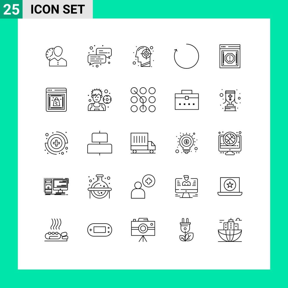 Set of 25 Modern UI Icons Symbols Signs for clockwise success business mind head Editable Vector Design Elements