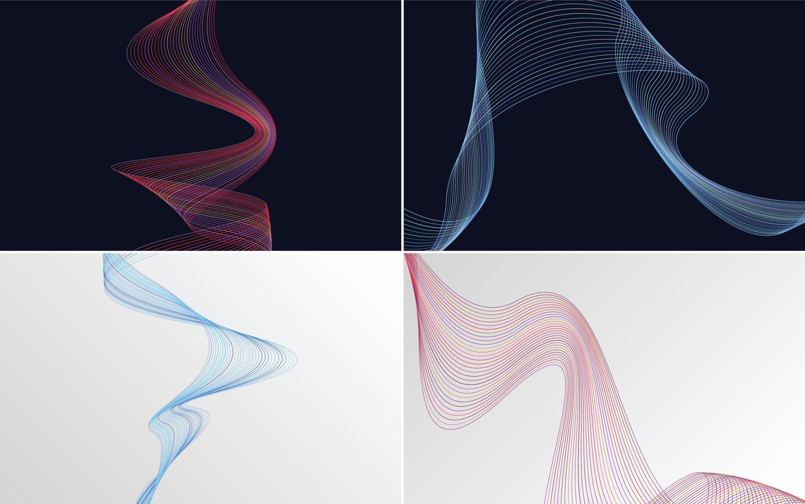 Set of 4 geometric wave pattern background Abstract waving line vector