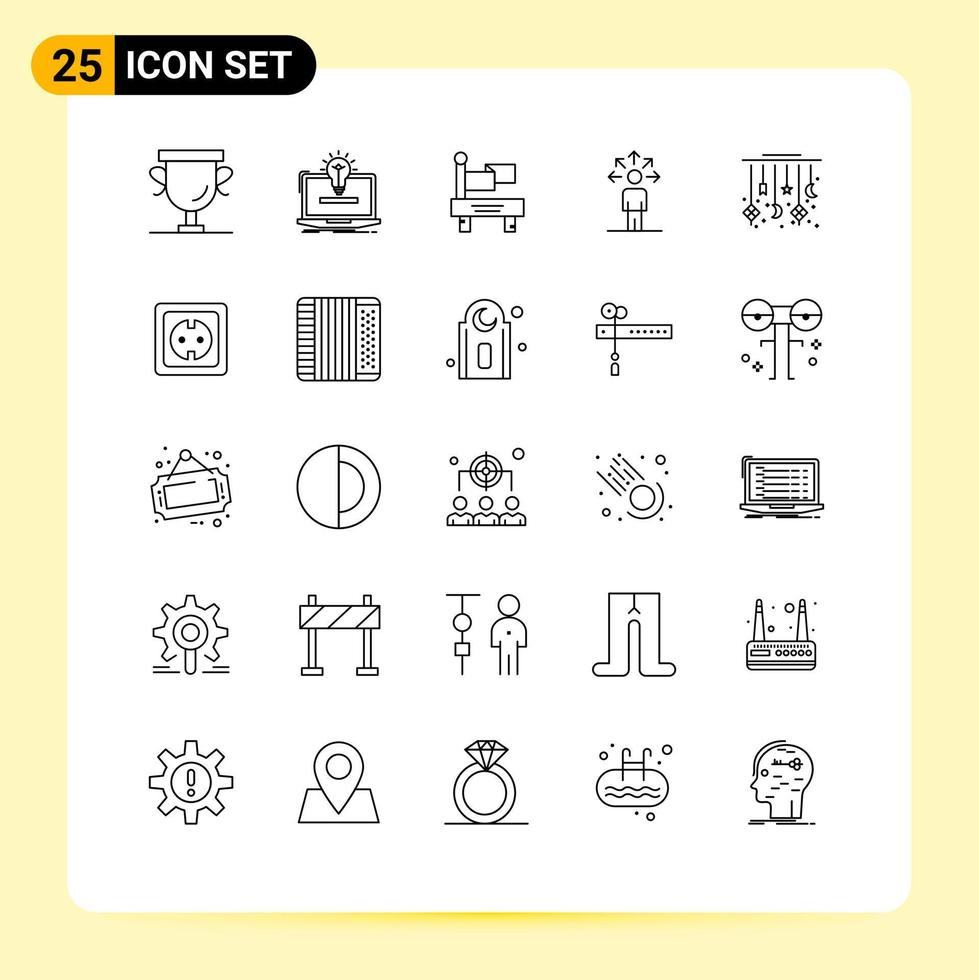 Pack of 25 Modern Lines Signs and Symbols for Web Print Media such as moon human solution connection communication Editable Vector Design Elements