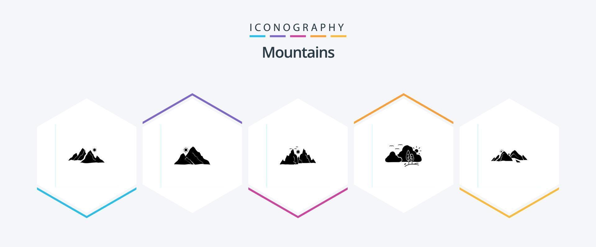 Mountains 25 Glyph icon pack including . . nature. scene. hill vector