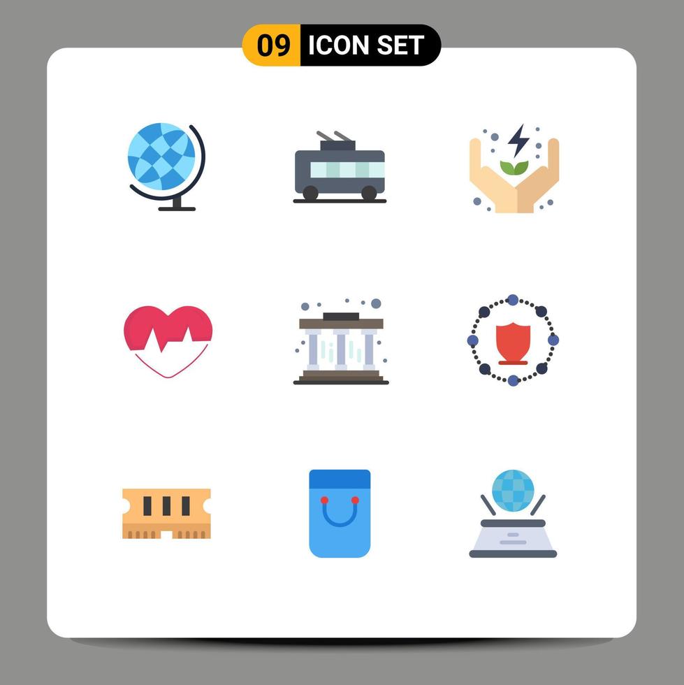 Set of 9 Modern UI Icons Symbols Signs for pillars beat energy pulse heart Editable Vector Design Elements