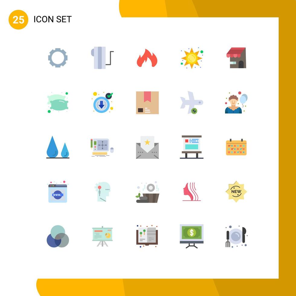 25 Universal Flat Color Signs Symbols of online building heating sun light light Editable Vector Design Elements