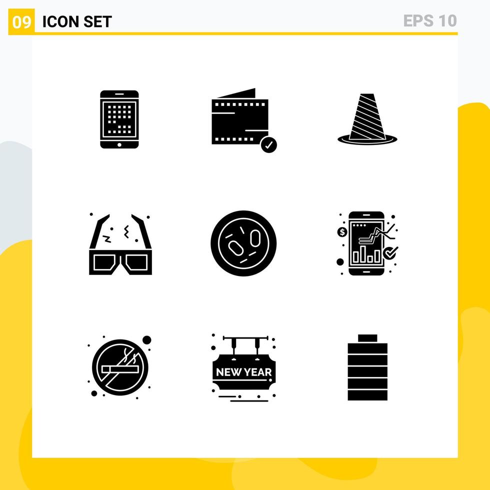 Pictogram Set of 9 Simple Solid Glyphs of movie warning e stop road Editable Vector Design Elements