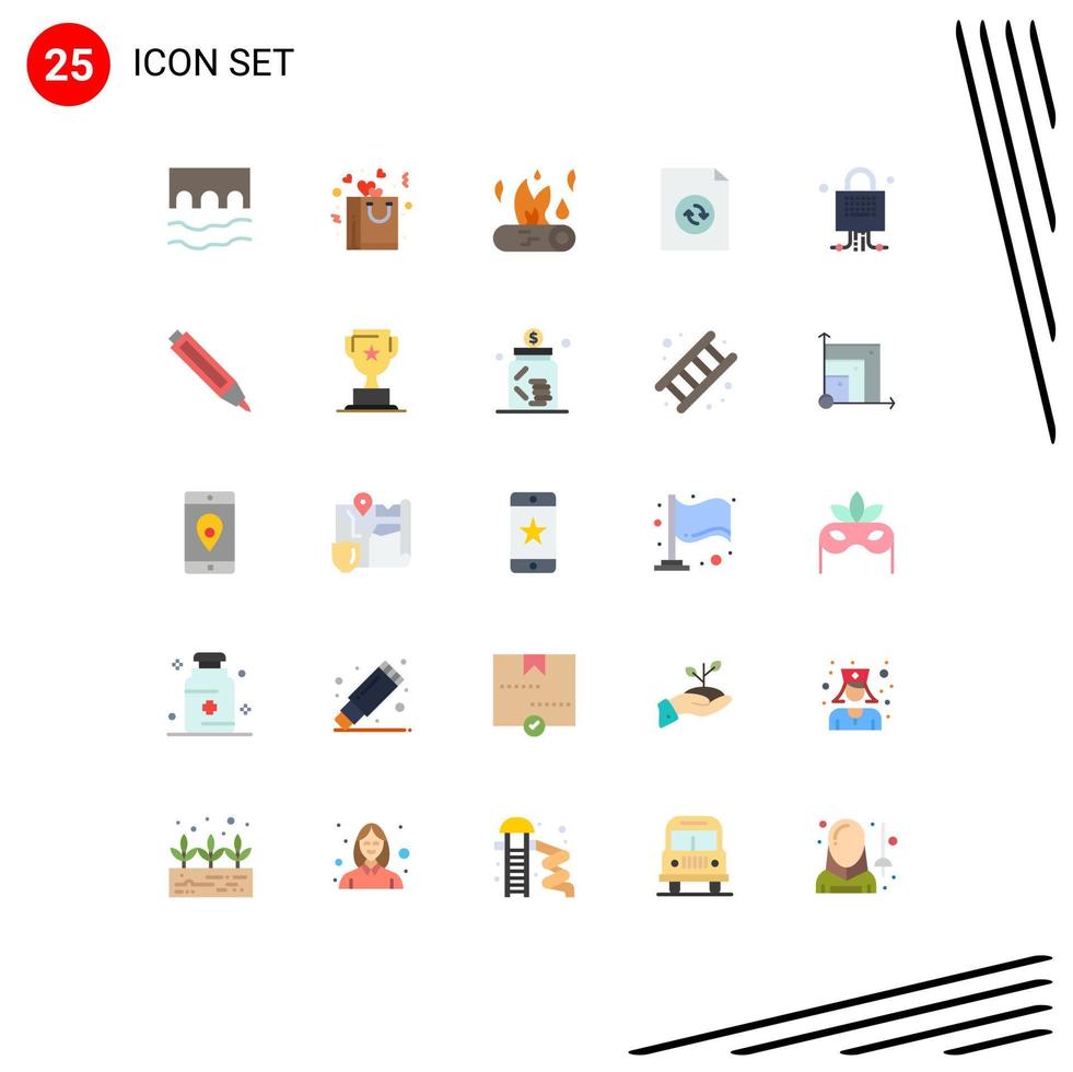 25 Universal Flat Color Signs Symbols of lock file romance document fire Editable Vector Design Elements