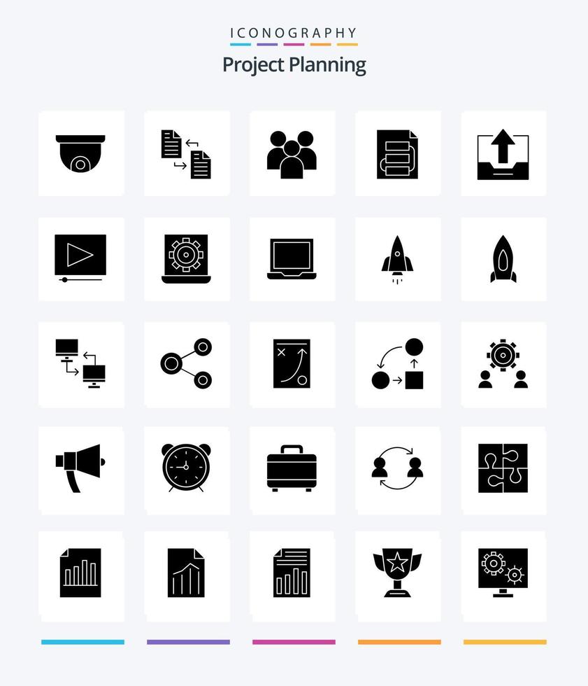 Creative Project Planing 25 Glyph Solid Black icon pack  Such As tactic. planning. employee. file. team vector