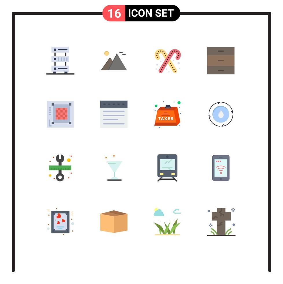 Universal Icon Symbols Group of 16 Modern Flat Colors of interior drawer pyramid cabinet food Editable Pack of Creative Vector Design Elements
