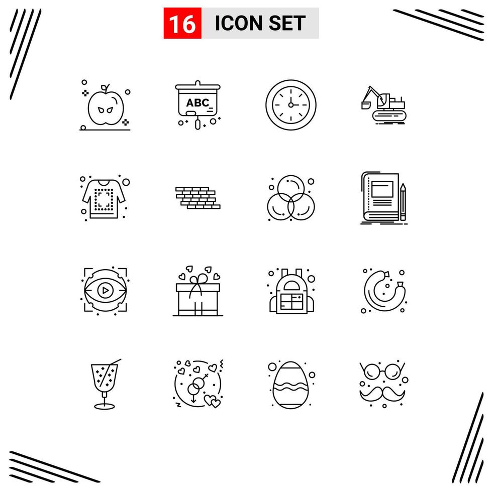 User Interface Pack of 16 Basic Outlines of firewall shirt time printing truck Editable Vector Design Elements