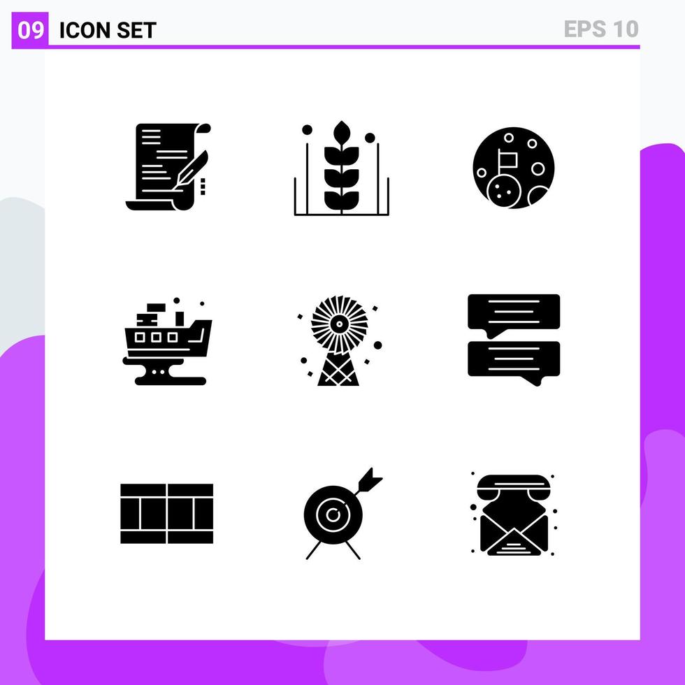 Modern Set of 9 Solid Glyphs Pictograph of ecologic waste moon pollution leaked Editable Vector Design Elements