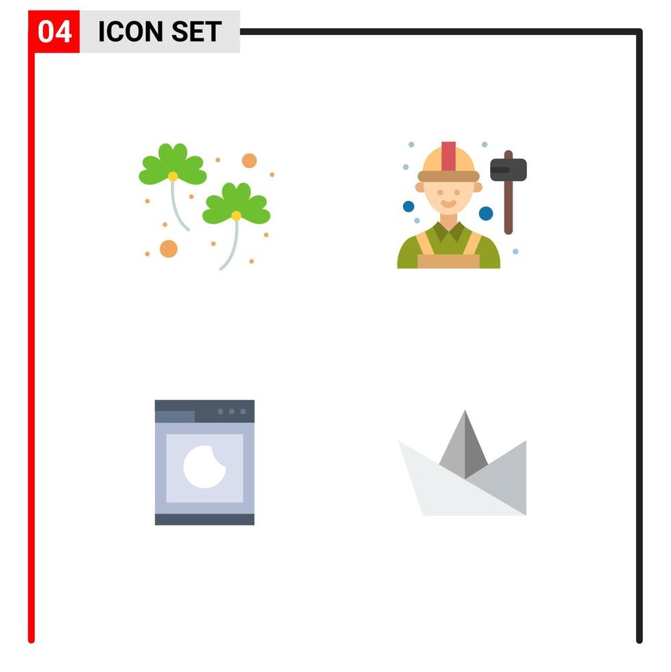 User Interface Pack of 4 Basic Flat Icons of clover machine patrick worker clean Editable Vector Design Elements