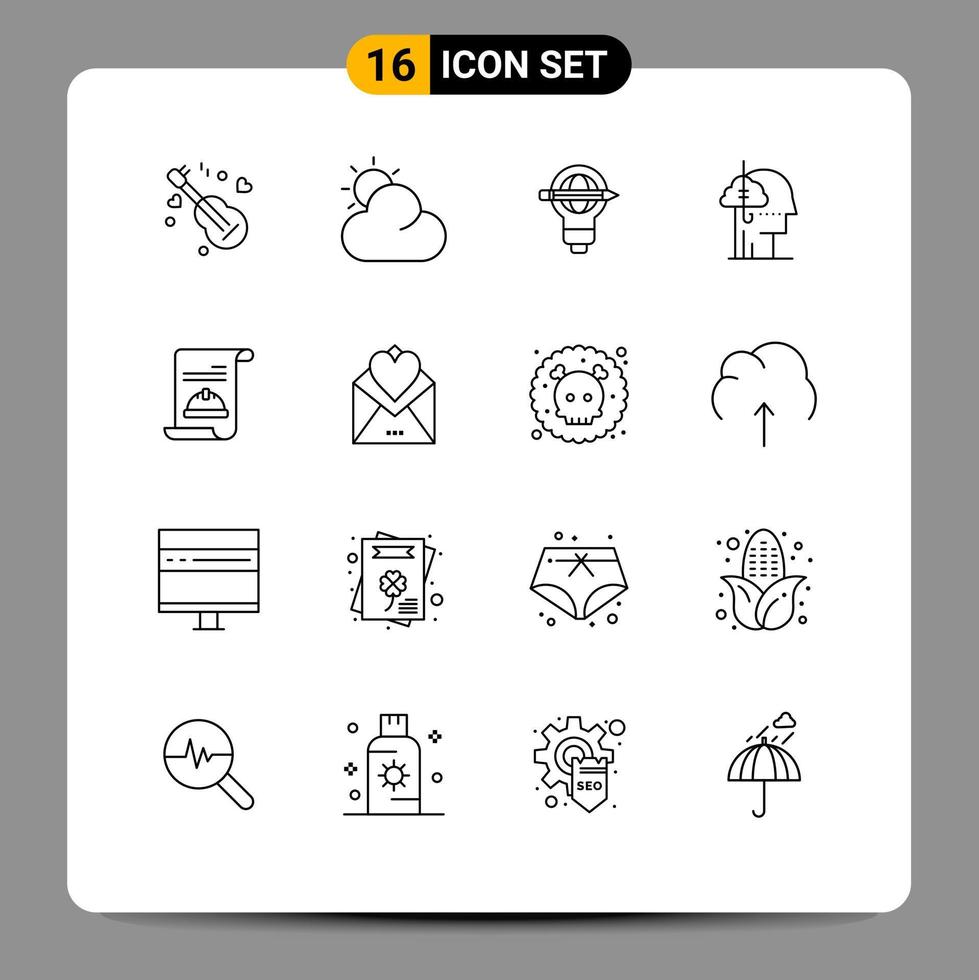 User Interface Pack of 16 Basic Outlines of card human globe habit addiction Editable Vector Design Elements