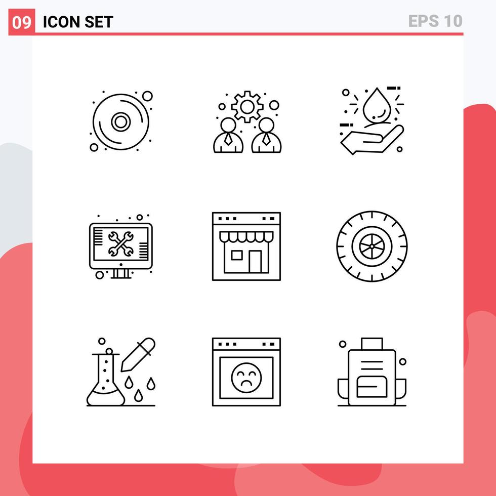 Pictogram Set of 9 Simple Outlines of interface tools drop technical screen Editable Vector Design Elements
