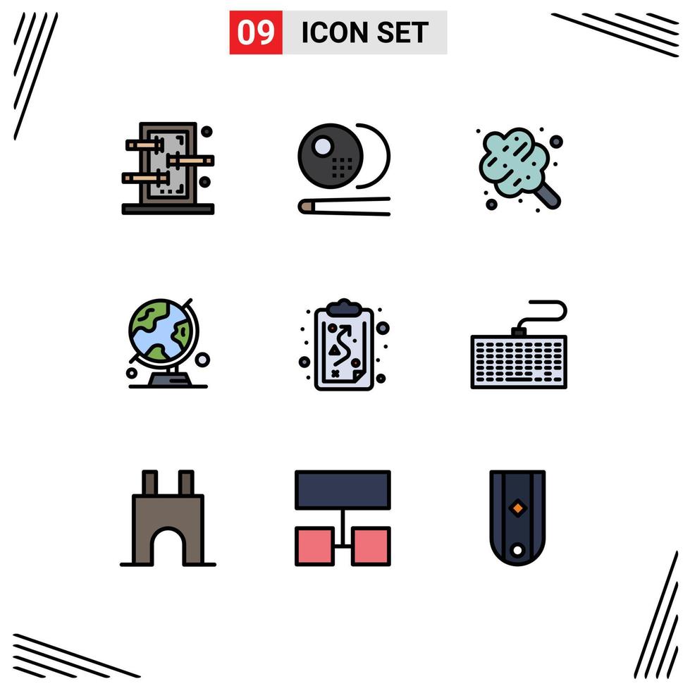 Universal Icon Symbols Group of 9 Modern Filledline Flat Colors of clipboard trip cotton candy map globe Editable Vector Design Elements
