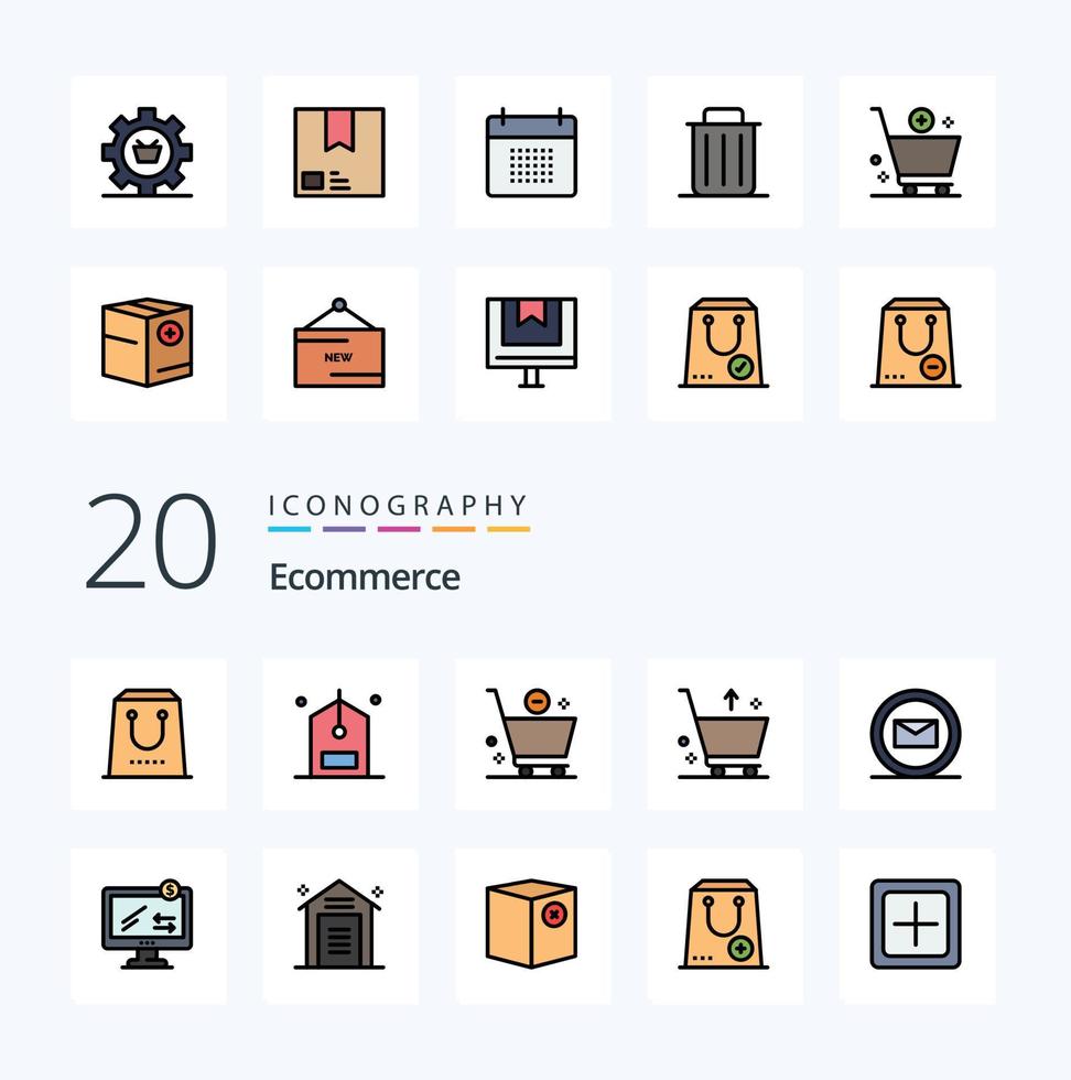 20 Ecommerce Line Filled Color icon Pack like from commerce discount cart e vector