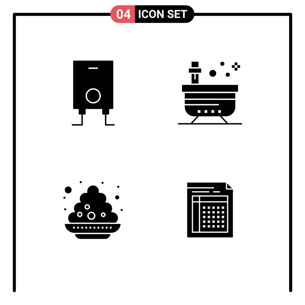 User Interface Pack of 4 Basic Solid Glyphs of boiler plate bath tub festival Editable Vector Design Elements