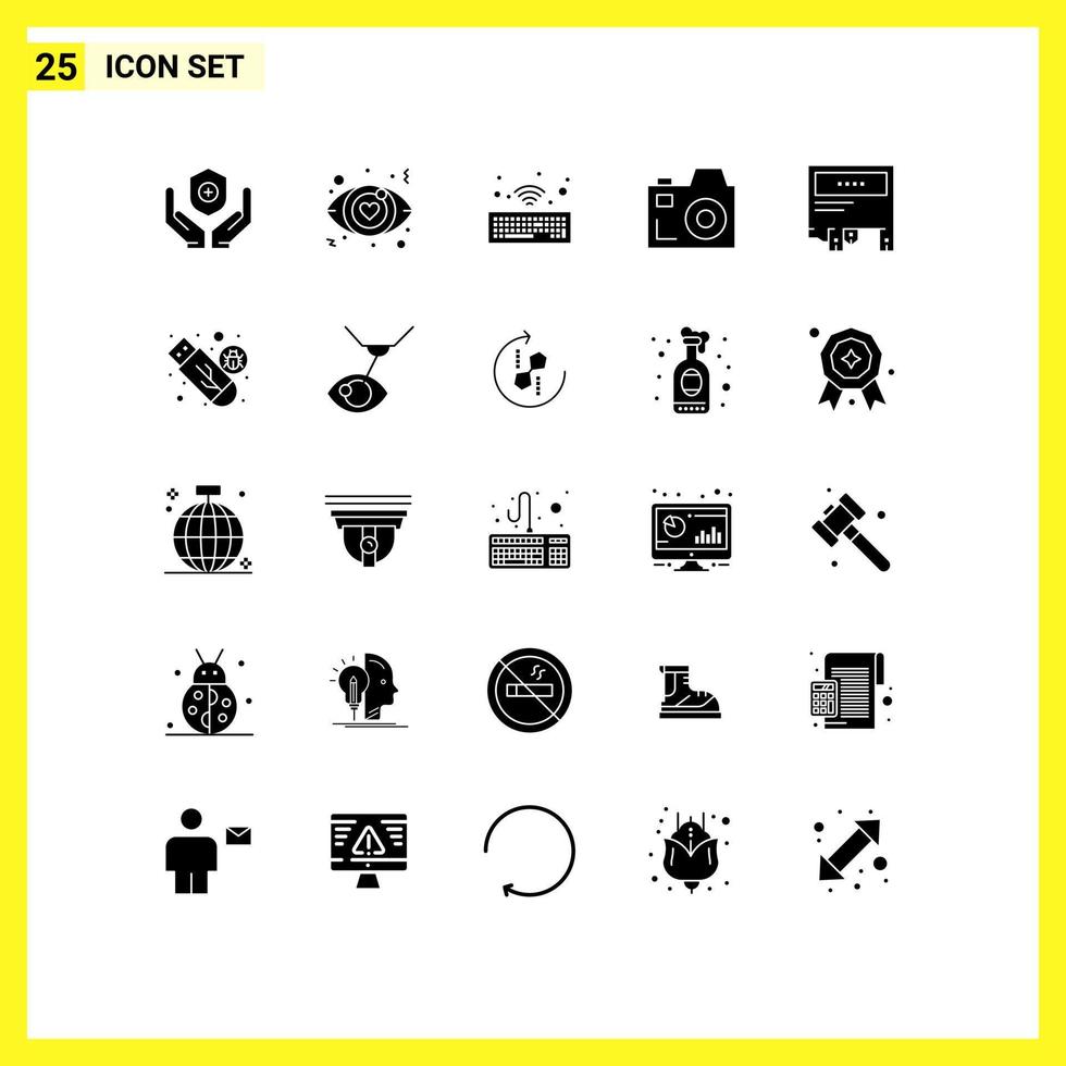 25 iconos creativos, signos y símbolos modernos de marketing en papel, teclado, medios publicitarios, elementos de diseño vectorial editables vector