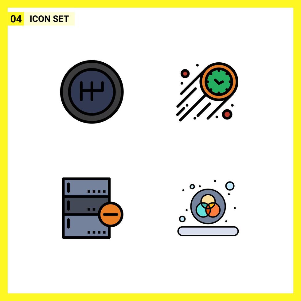 4 Universal Filledline Flat Colors Set for Web and Mobile Applications gearshift database speed backup color Editable Vector Design Elements