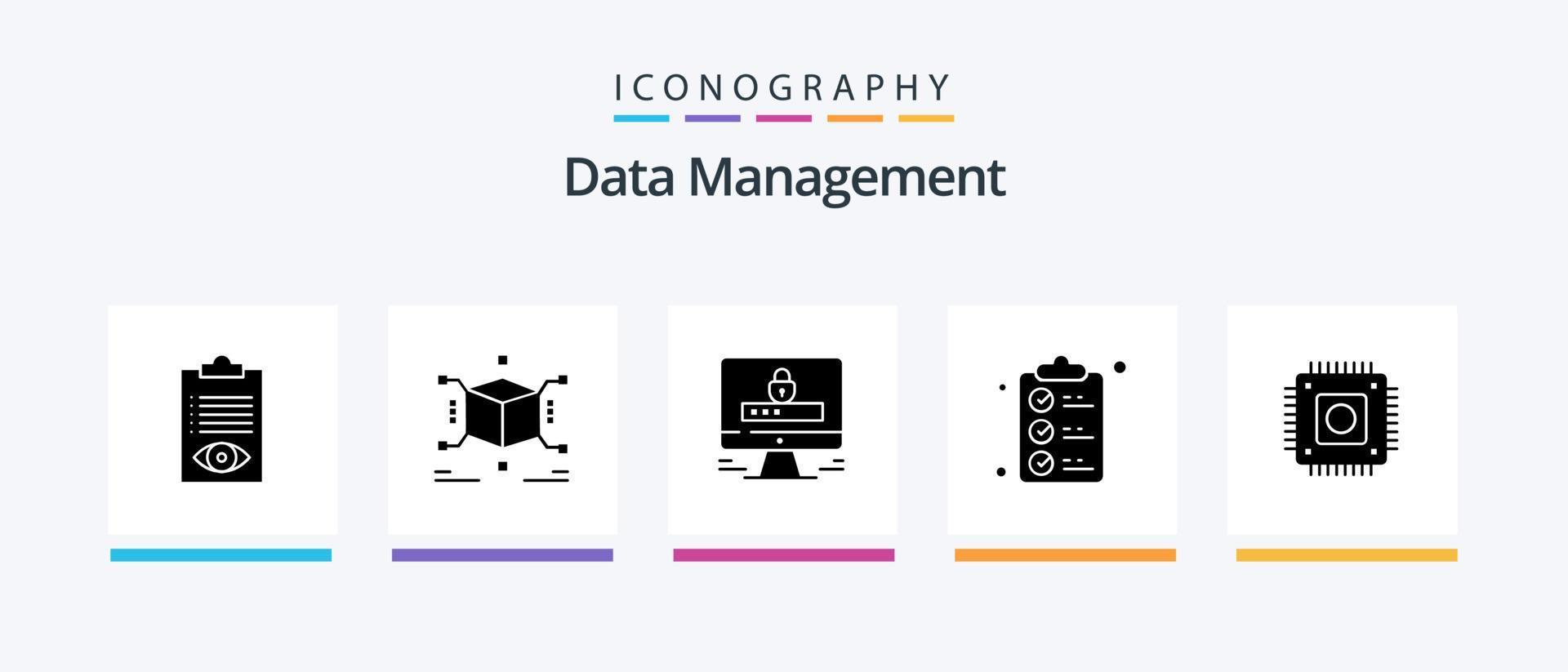 Data Management Glyph 5 Icon Pack Including check list . security. jigsaw . lock . computer. Creative Icons Design vector
